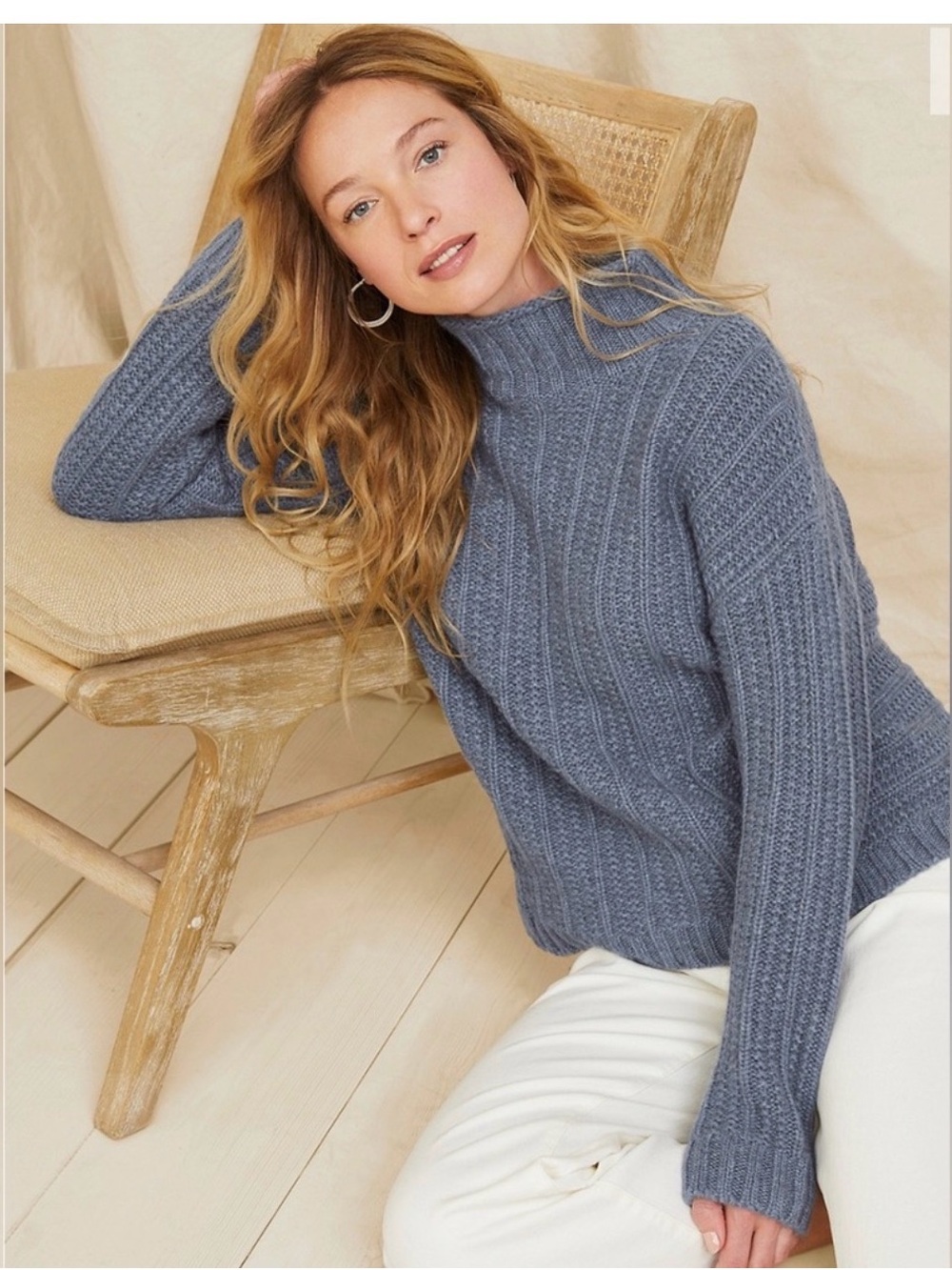 Garnet Hill Cozy Ribbed Mock-Neck 100% Cashmere Sweater - Bluish Gray
